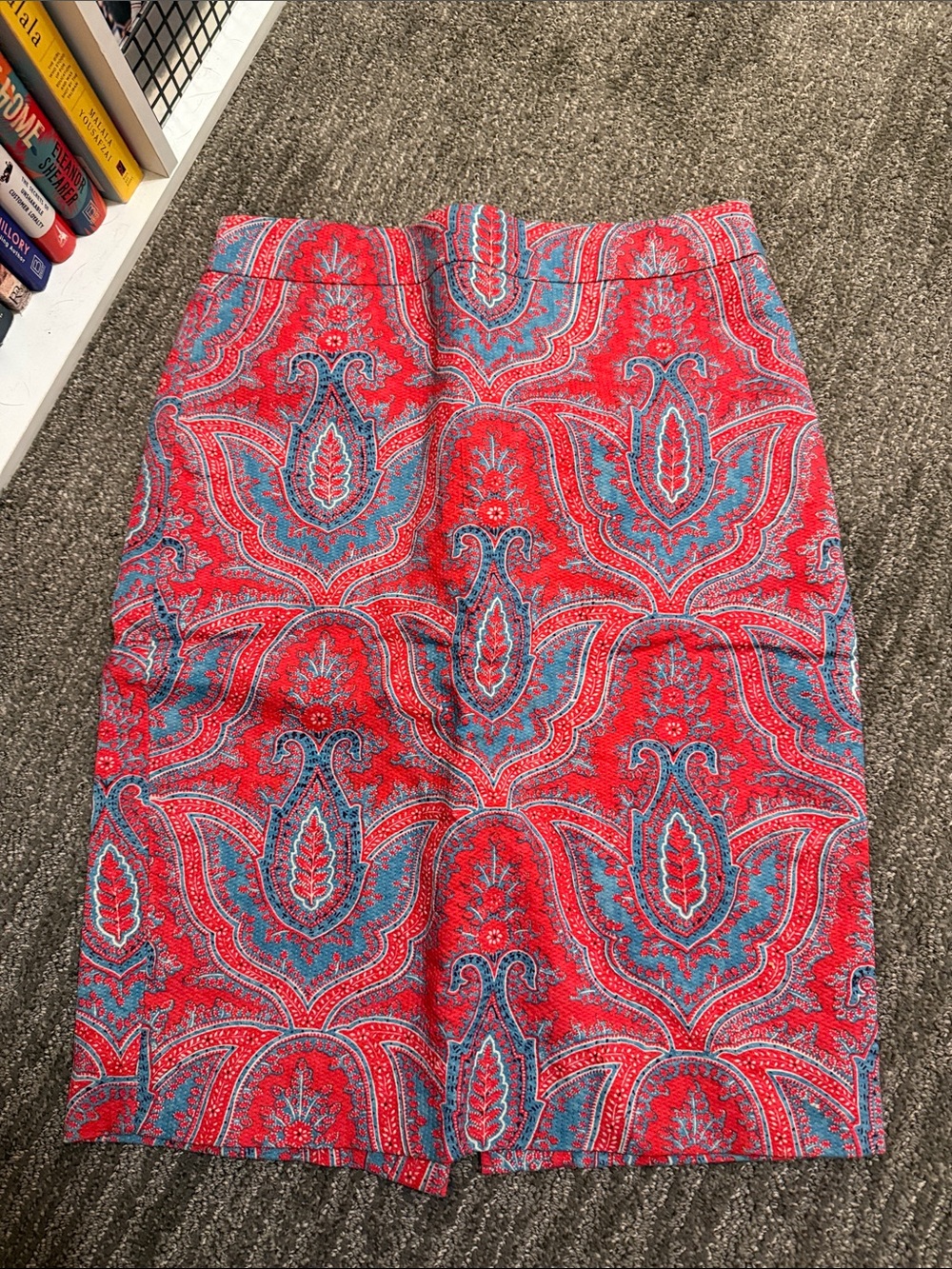 J. Crew Vibrant Red Paisley Pencil Skirt